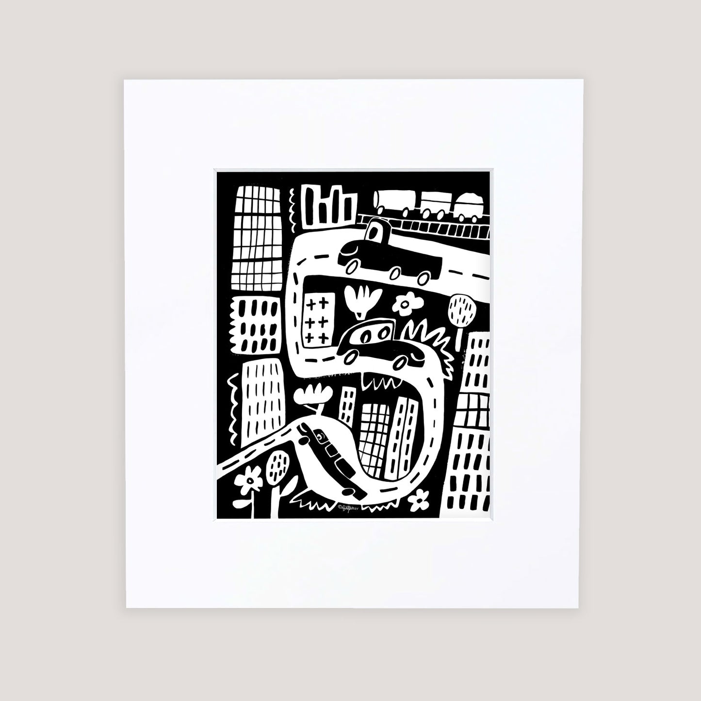 "Drive in the City" Matted Print