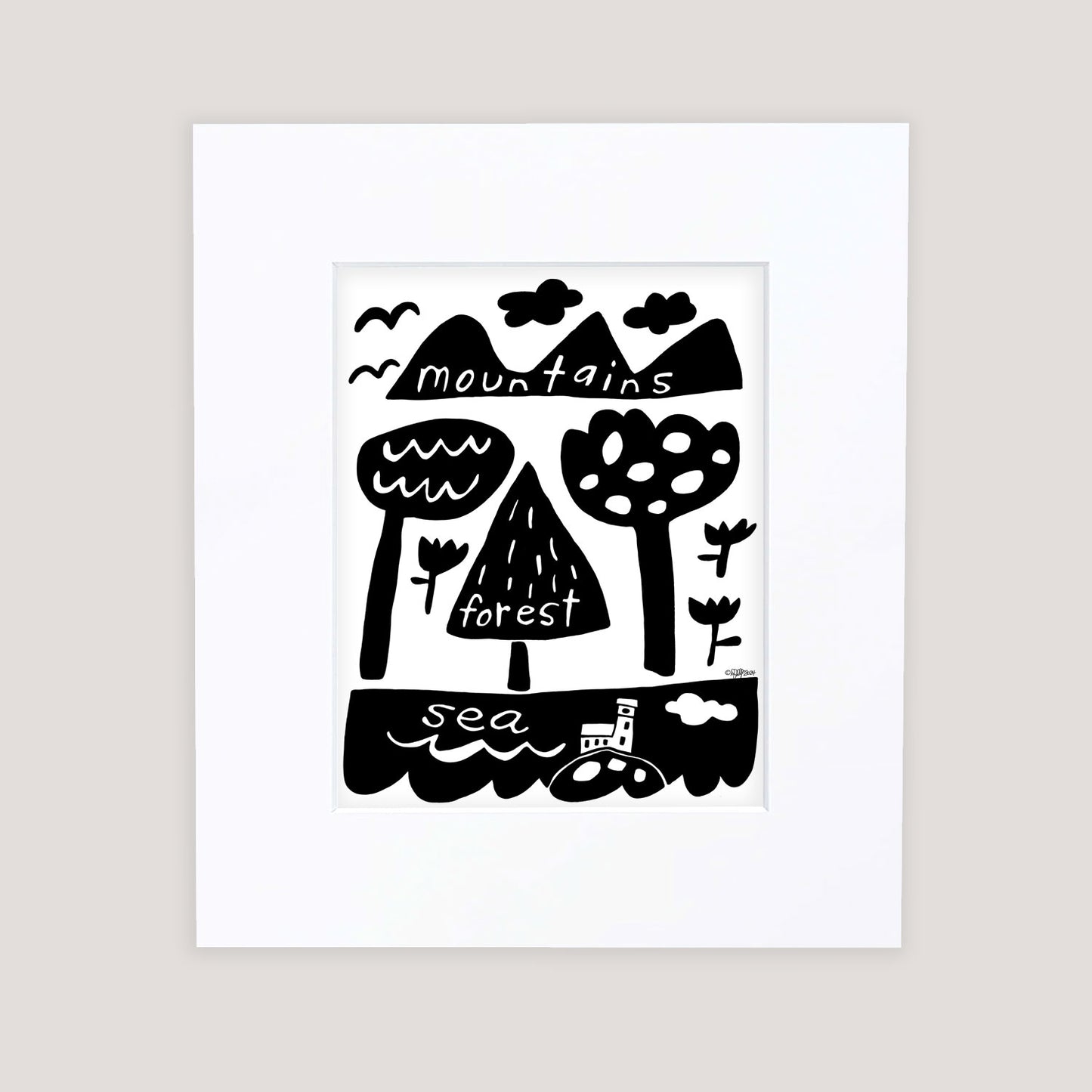 "Mountains, Forest, Sea" Matted Print