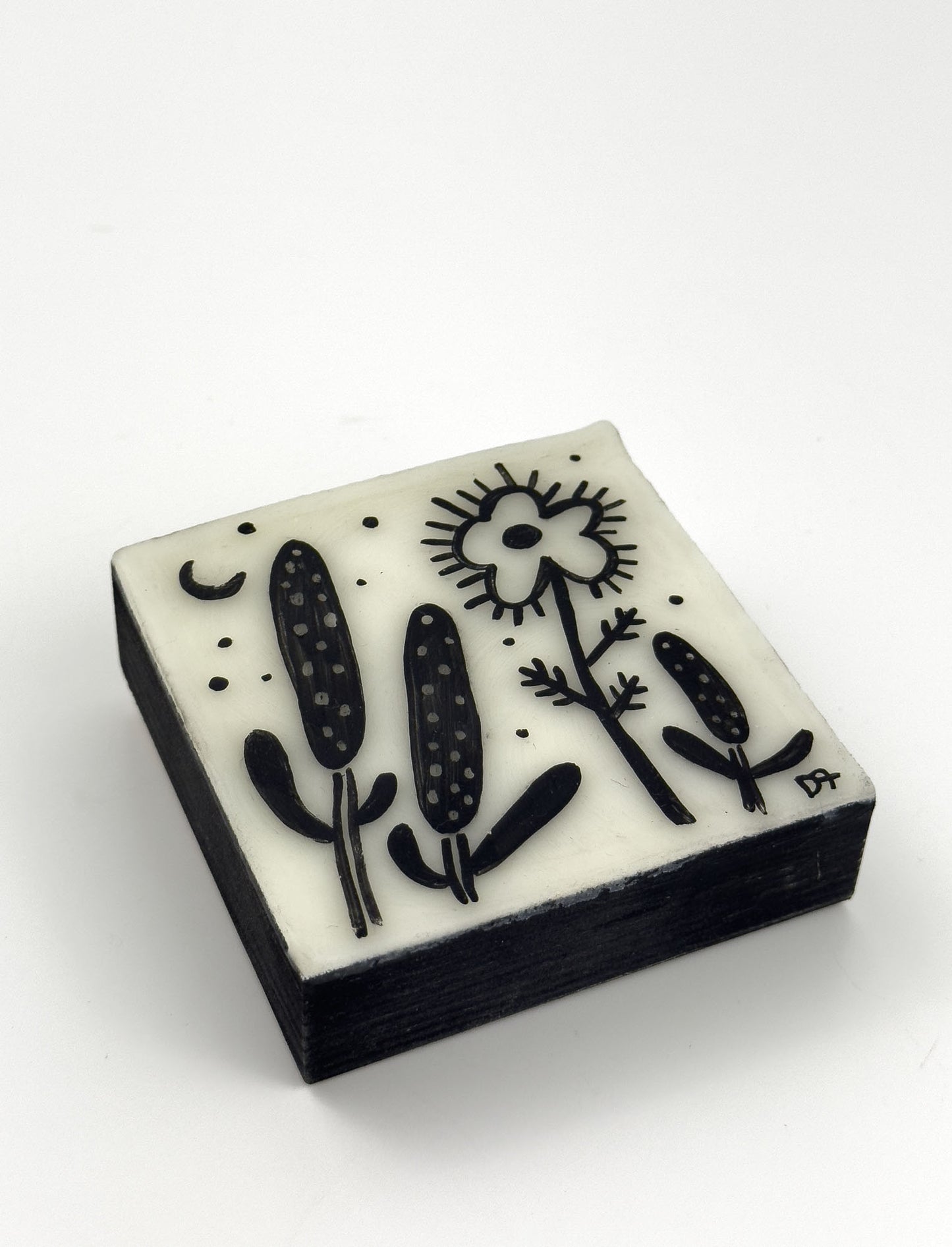 Original painting with black floral design on a white background