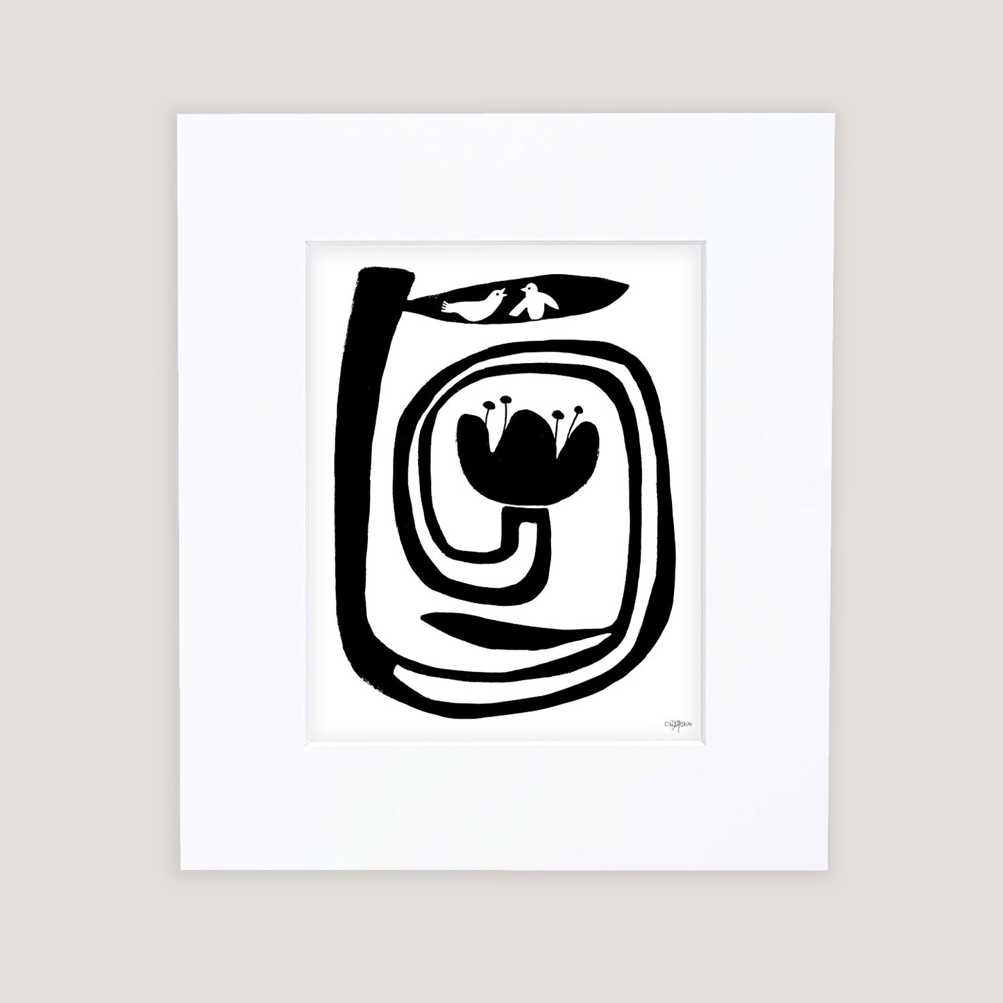 "Birds on Tulip" Matted Print
